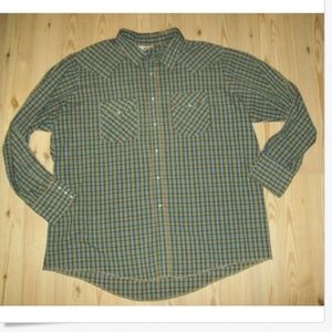 Western Frontier Shirt Sz 2X Green Blue Snap Front